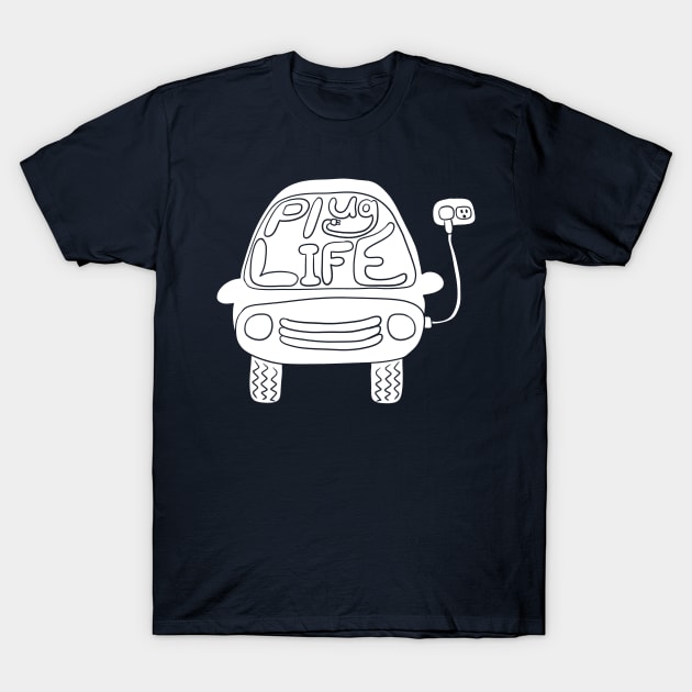 Plug Life White Electric Car Graphic T-Shirt by Alissa Carin